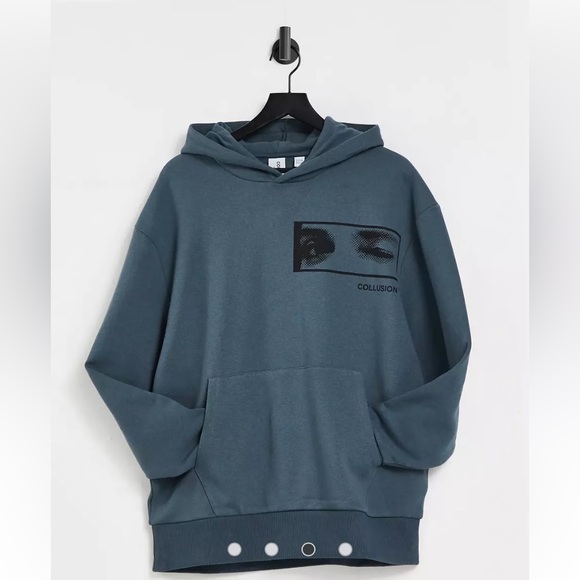 ASOS Collusion Slate Grey Oversized Graphic Pocket Hoodie - size 20 NWOT - Picture 5 of 6